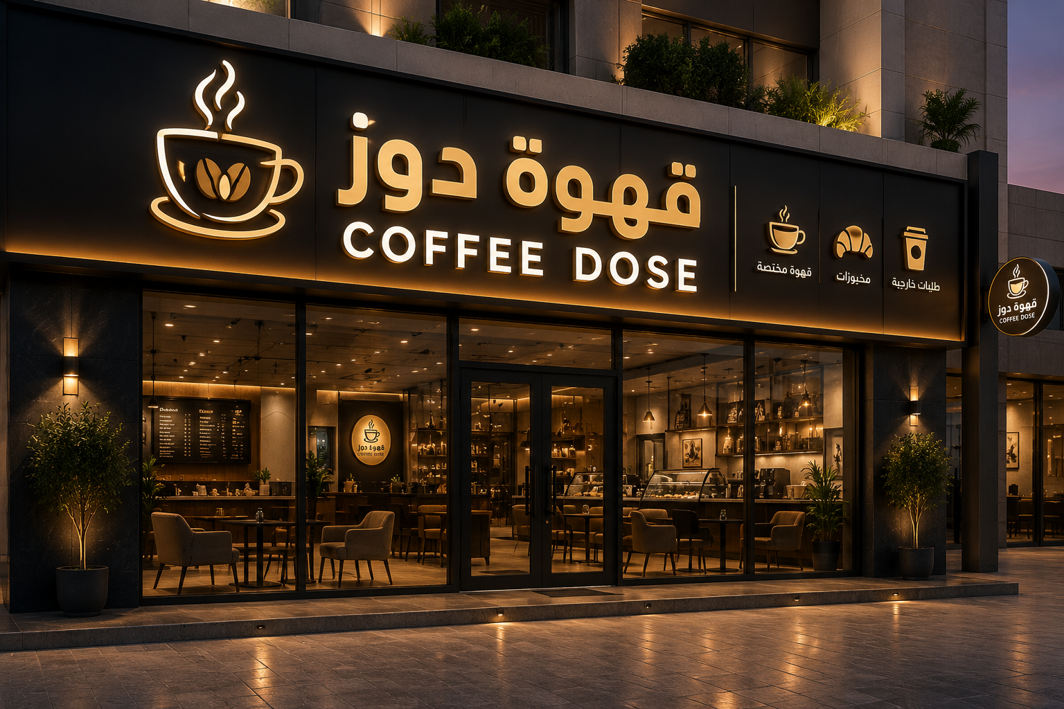 استيكر واجهة زجاجية لمقهى في الرياض - منارات الرسوة